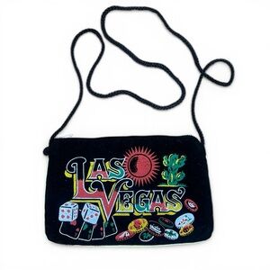 Vintage 80s Las Vegas Velour Crossbody Purse Retro Casino Dice Graphic Mini Bag